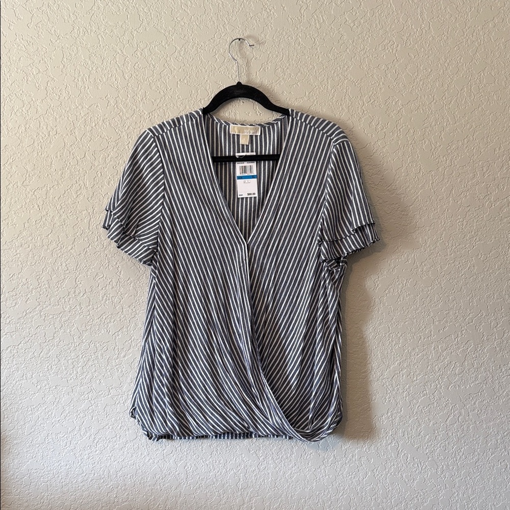 MK Michael Kors Striped V-Neck Wrap Top